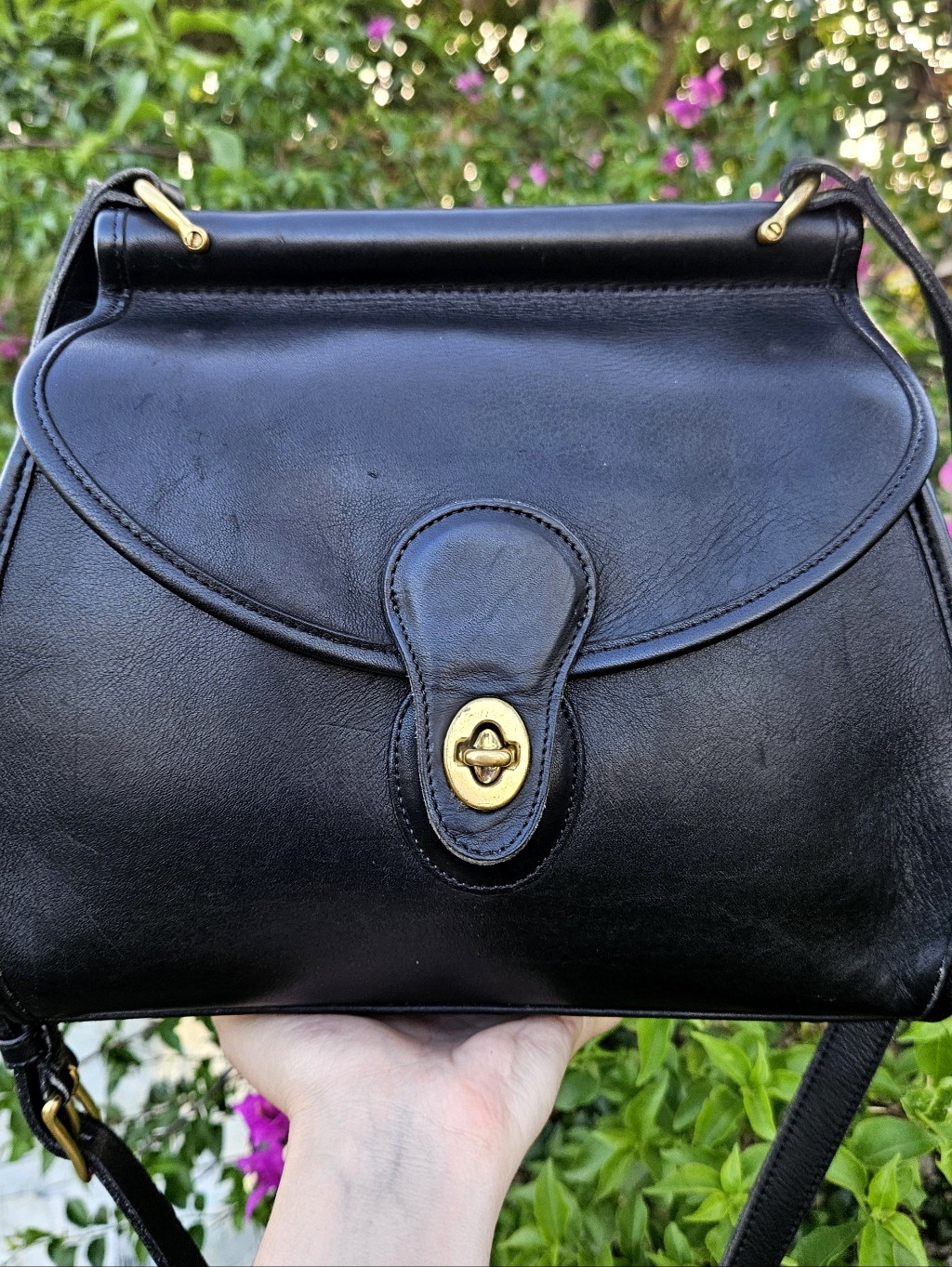 Vintage Coach Logan 9907 Black Leather Turnlock Crossbody Usa Pre-1994